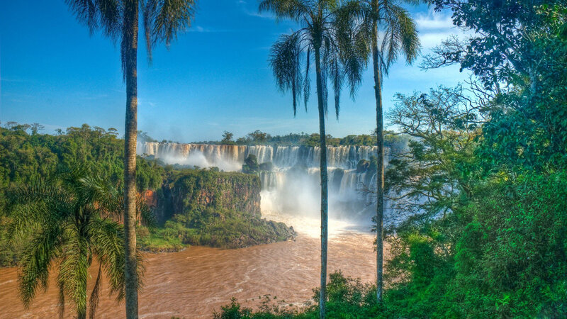 Iguazu Falls Waterfall — Green, Dramatic, Afternoon, Photograph, Palm Trees