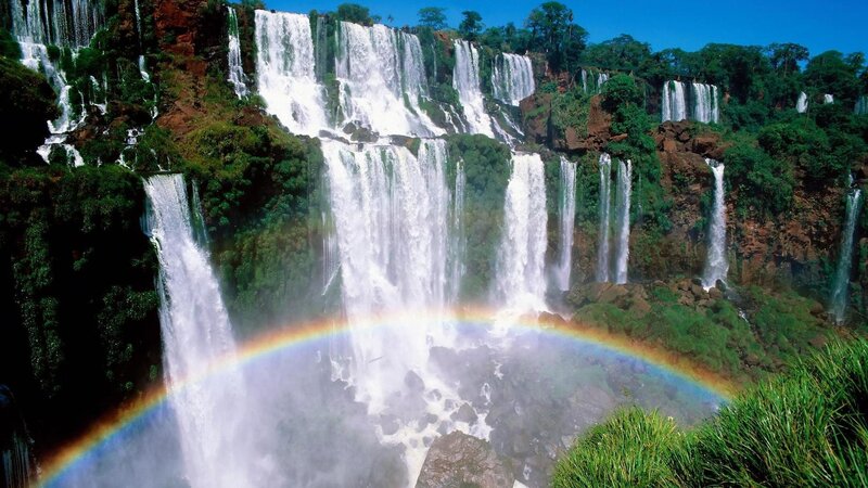 Iguazu Falls Waterfall — Green, Dramatic, Afternoon, Photograph, Rainbow, Forest