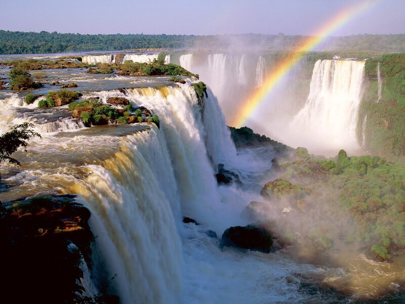 Iguazu Falls Waterfall — Green, Dramatic, Afternoon, Photograph, Rainbow, Mist