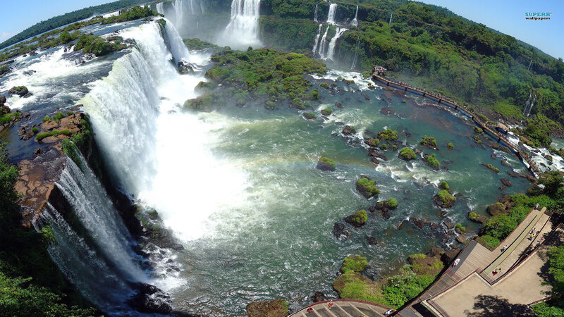 Iguazu Falls Waterfall — Green, Dramatic, Afternoon, Photograph, Rainbow, River