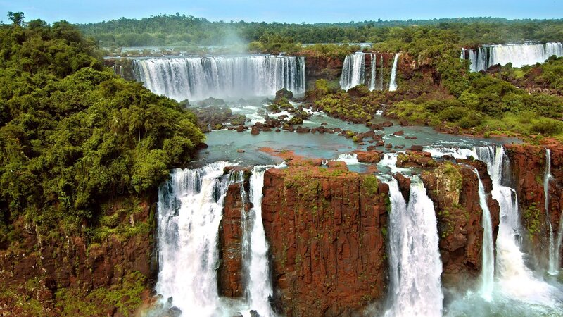Iguazu Falls Waterfall — Green, Dramatic, Afternoon, Photograph, River, Cliffs, Forest