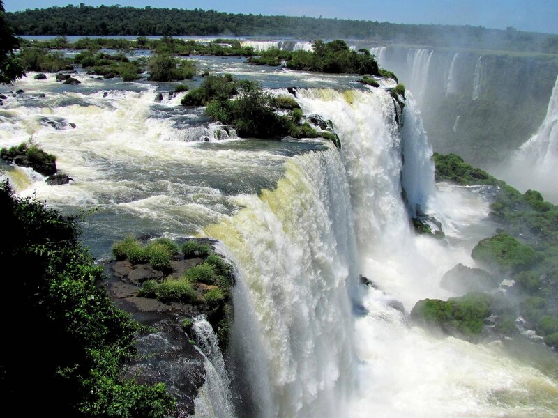 Iguazu Falls Waterfall — Green, Dramatic, Afternoon, Photograph, River, Cliffs, Vegetation