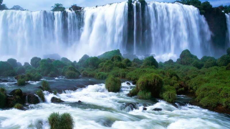 Iguazu Falls Waterfall — Green, Dramatic, Afternoon, Photograph, River, Vegetation, Rock, White