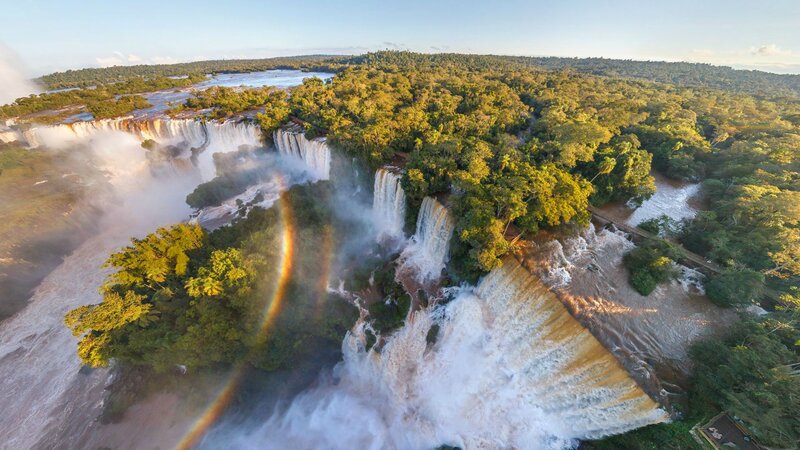 Iguazu Falls Waterfall — Green, Dramatic, Morning, Photograph, Rainbow