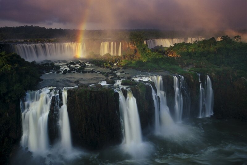 Iguazu Falls Waterfall — Green, Dramatic, Sunset