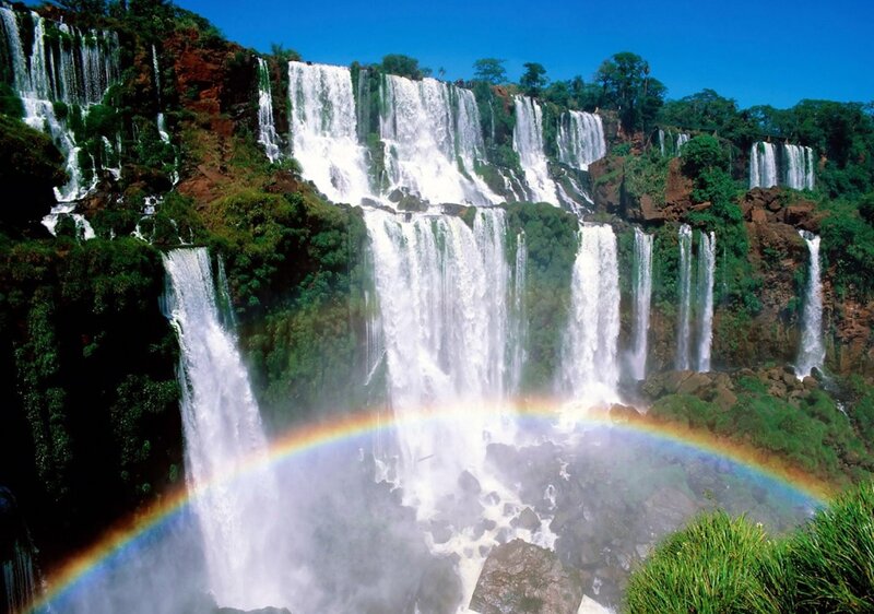 Iguazu Falls with Rainbow — Blue, Dramatic