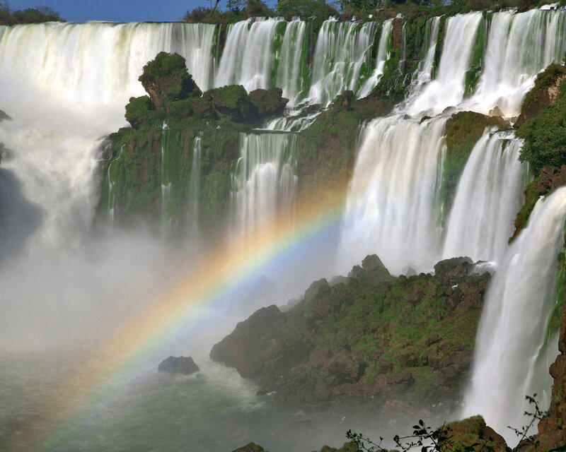 Iguazu Falls with Rainbow — Green, Dramatic, Afternoon, Photograph, Mist