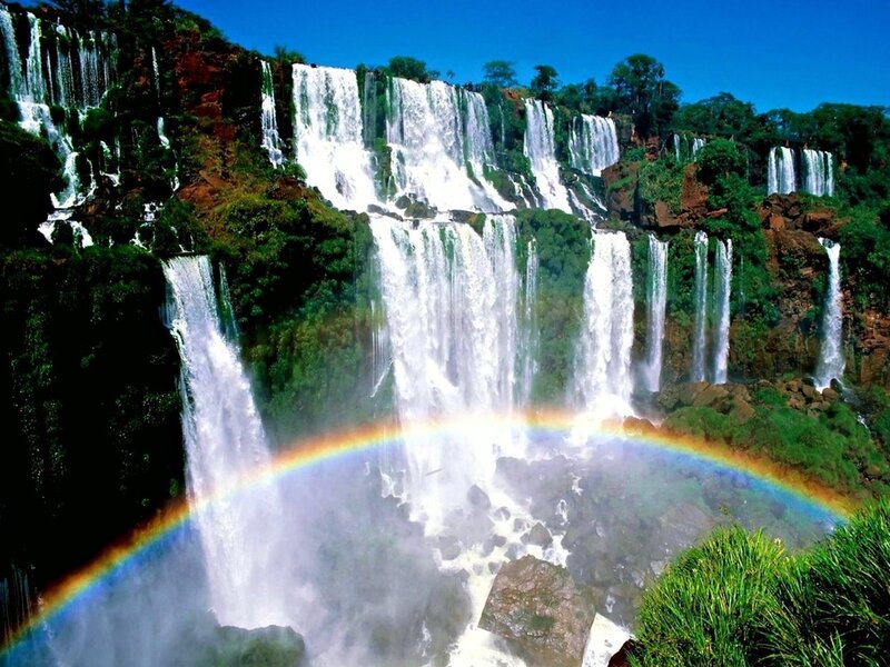 Iguazu Falls with Rainbow — Green, Dramatic, Afternoon, Photograph