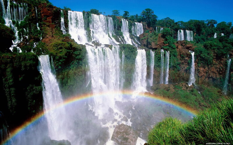 Iguazu Falls with Rainbow — Green, Dramatic, Afternoon, Photograph, Waterfall, Trees