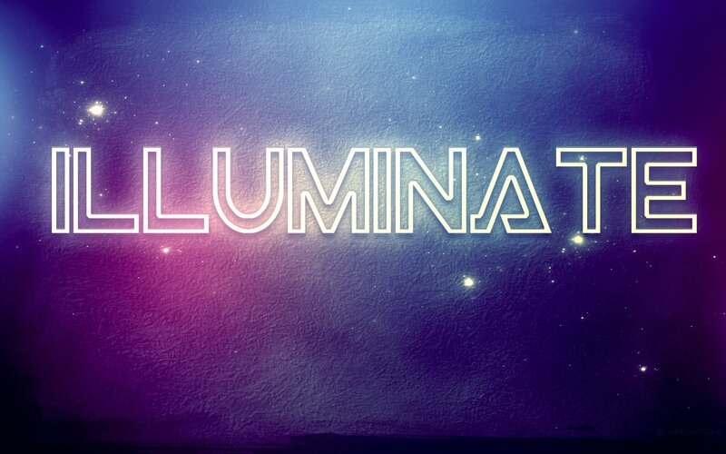 Illuminate text on cosmic background