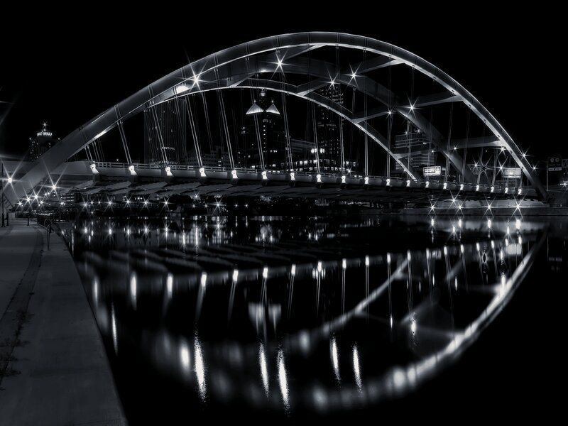 Illuminated Arch Bridge — Black, Dramatic