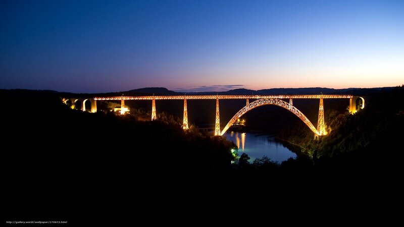 Illuminated Arch Bridge — Blue, Serene, Night