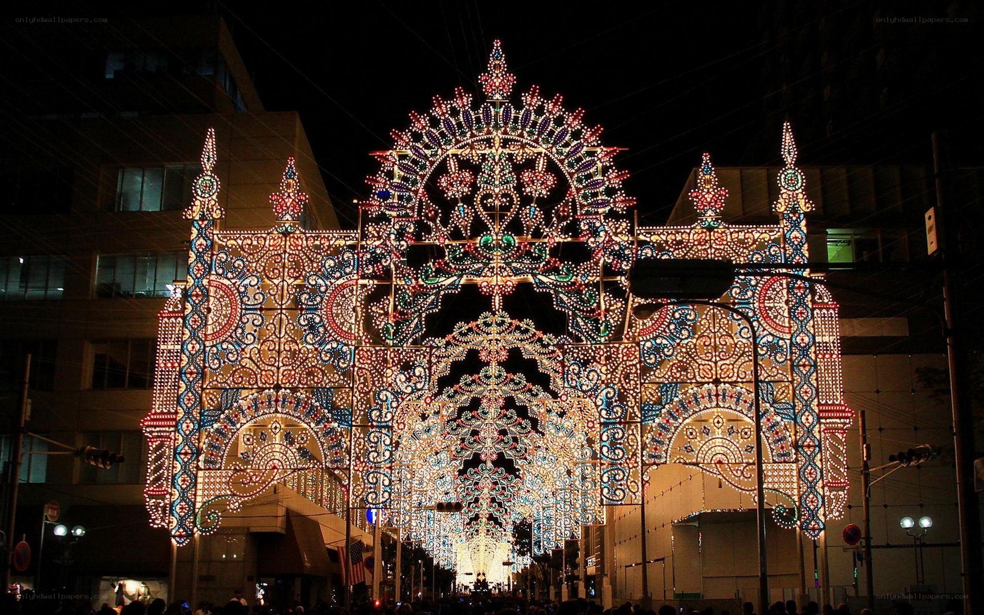 illuminated archway at night