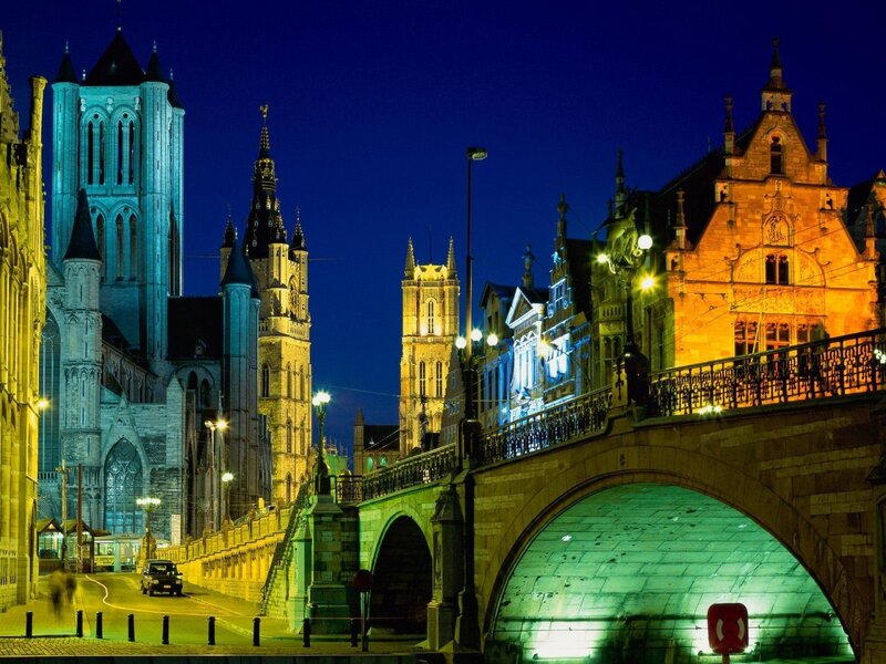 Illuminated Bridge and Cathedral