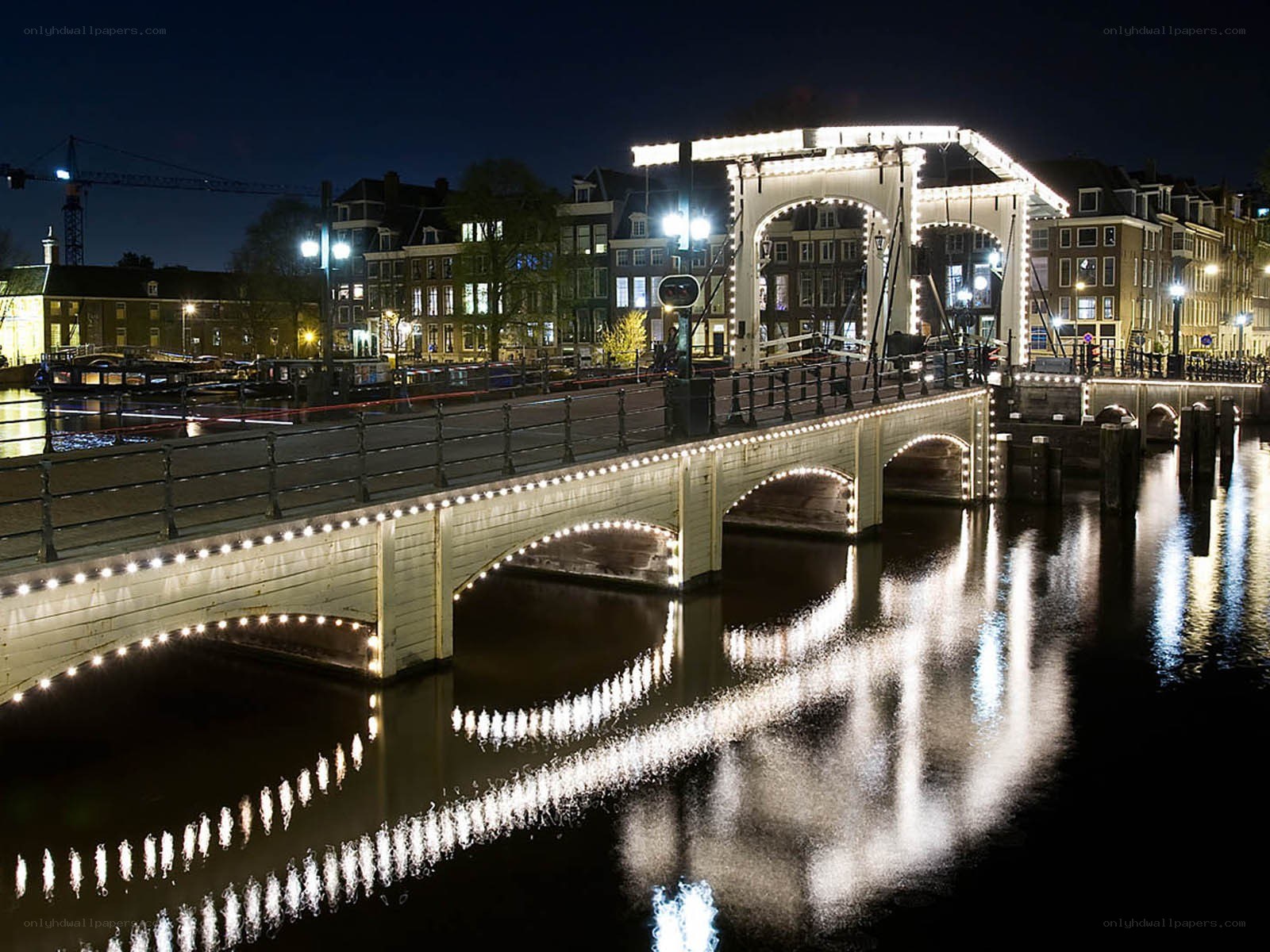 illuminated bridge at night
