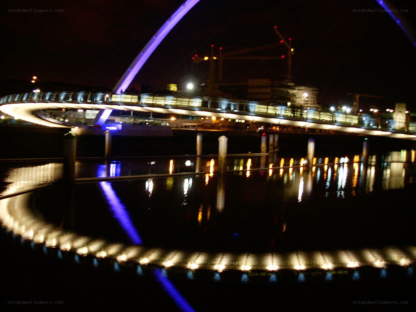 illuminated bridge at night