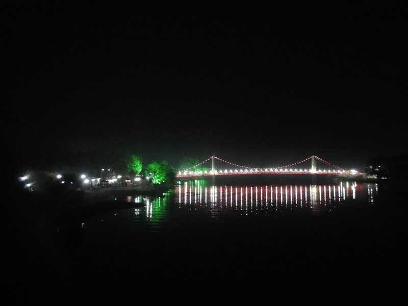 Illuminated Bridge at Night — Black, Calm