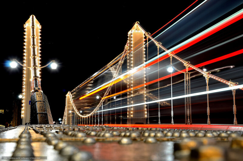 Illuminated Bridge at Night — Black, Dramatic, Photograph, Lights