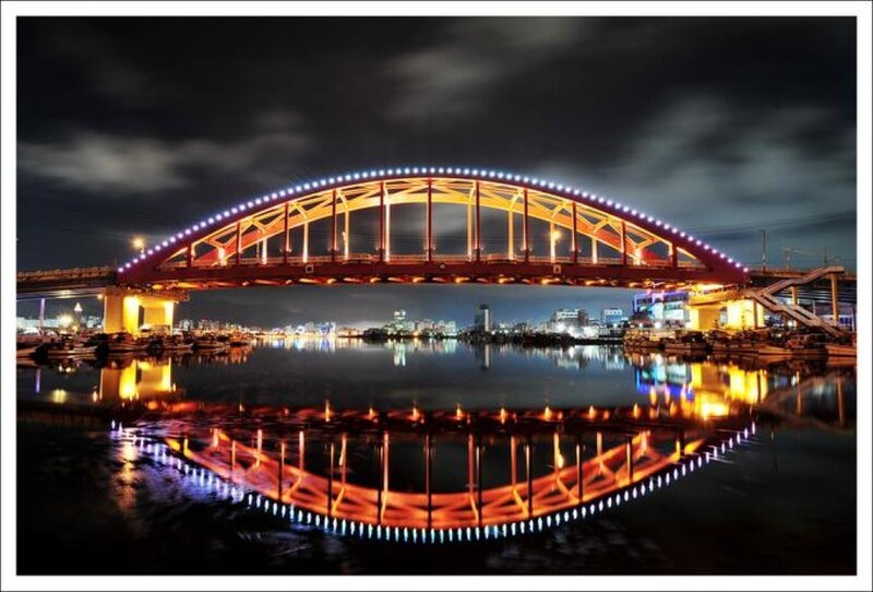 Illuminated Bridge at Night — Black, Dramatic