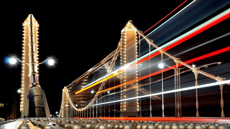 Illuminated Bridge at Night — Black, Dynamic