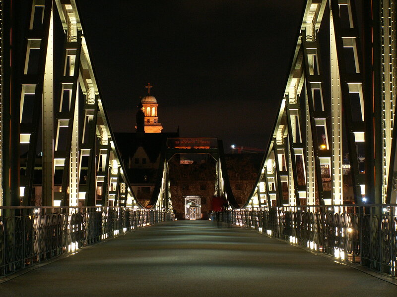 Illuminated Bridge at Night — Black, Serene