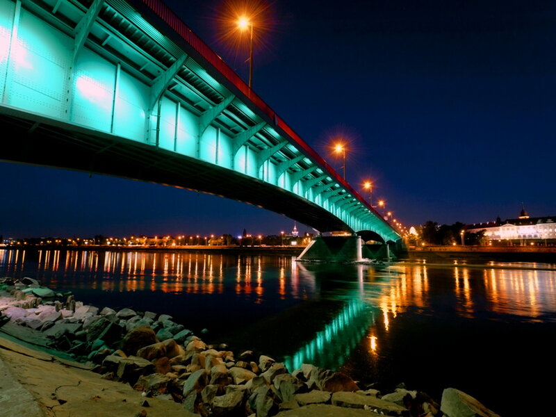 Illuminated Bridge at Night — Blue, Serene