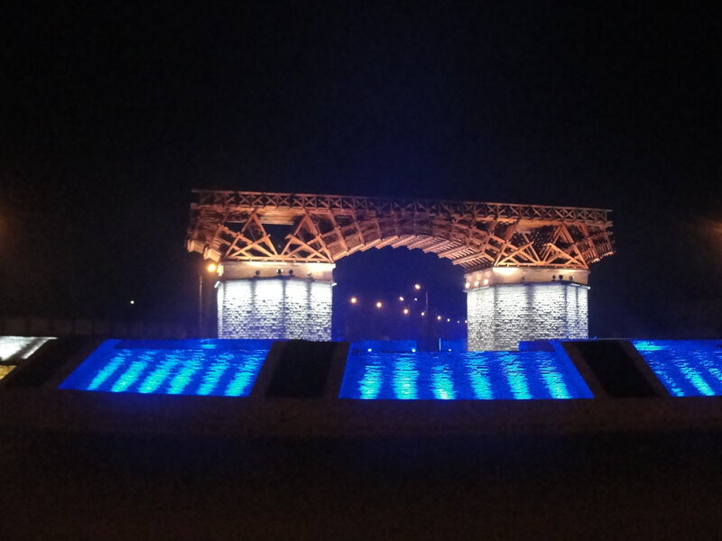 Illuminated Bridge at Night — Blue