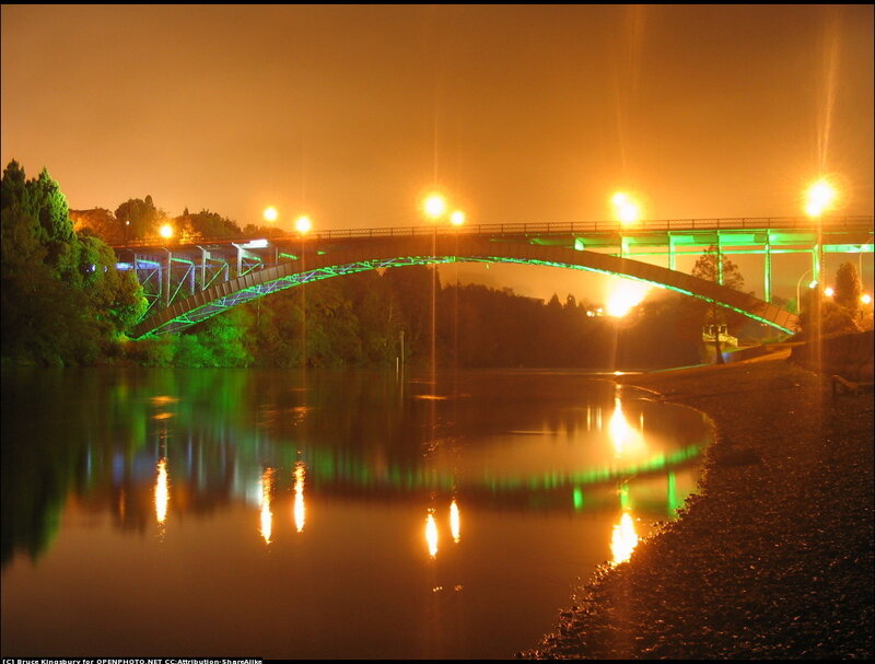 Illuminated Bridge at Night — Green