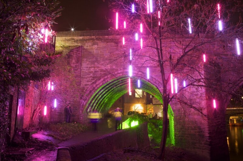 Illuminated Bridge at Night — Purple