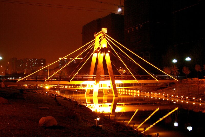 Illuminated Bridge at Night — Yellow, Dramatic