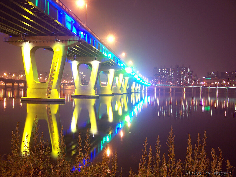 Illuminated Bridge at Night — Yellow