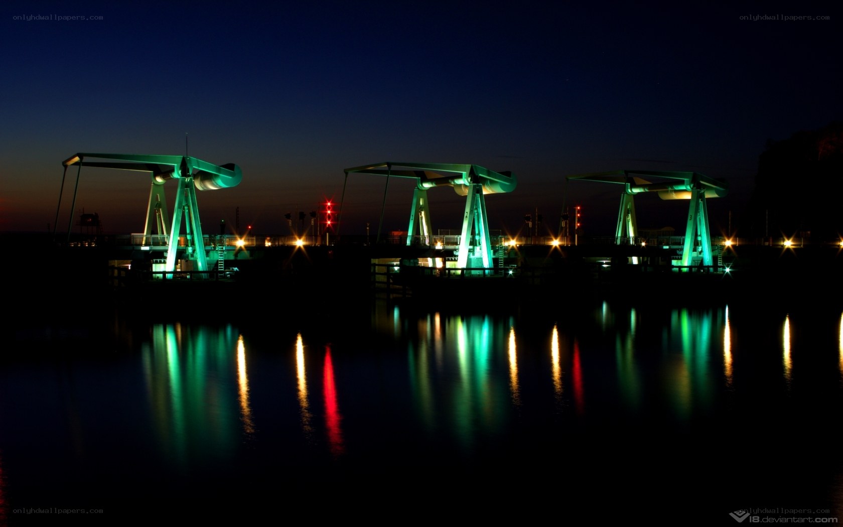 Illuminated bridges at dusk