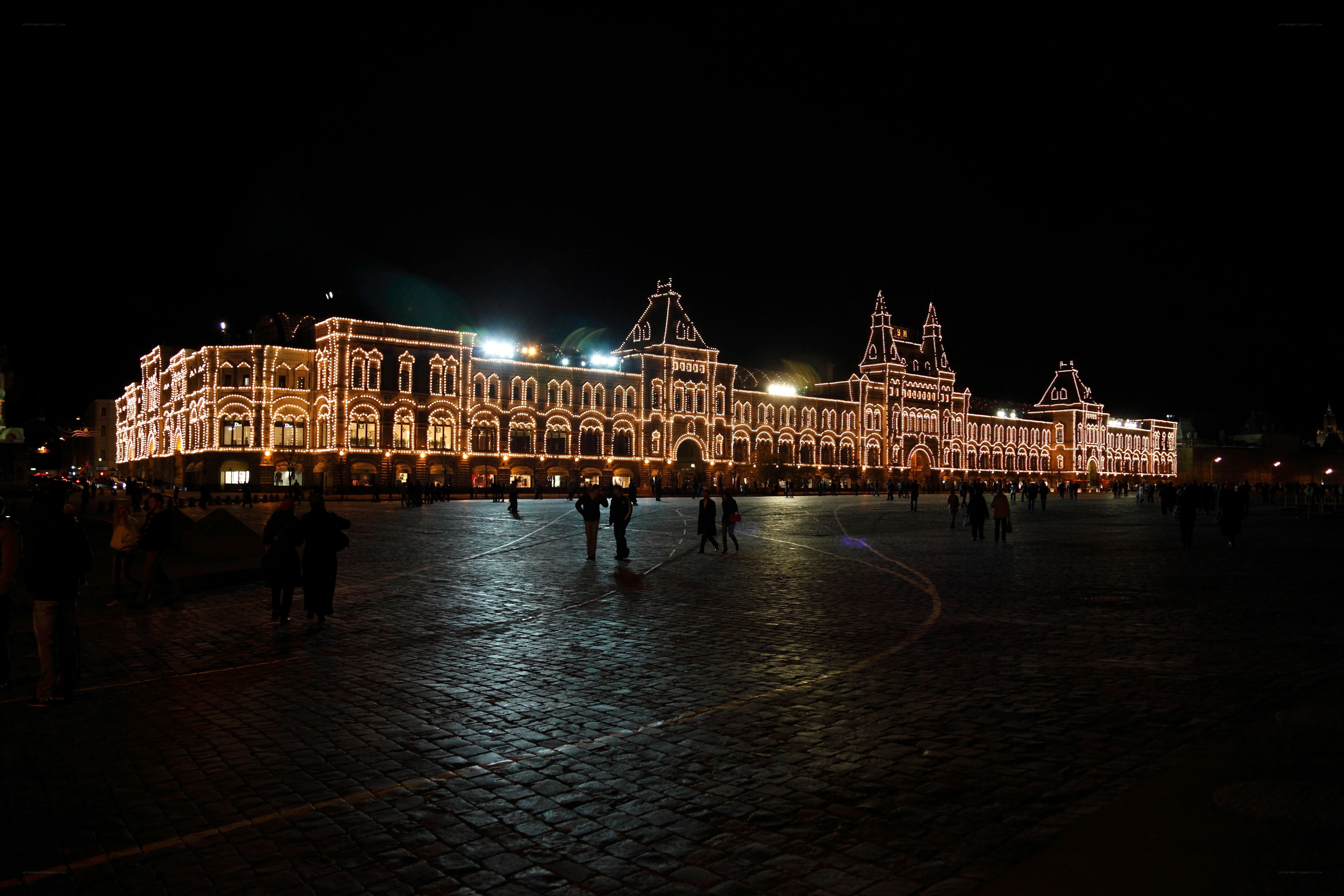 Illuminated building at night
