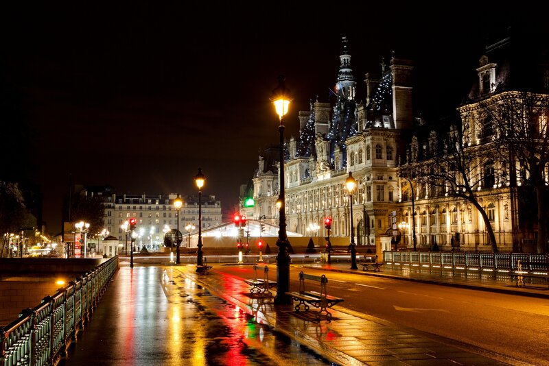 Illuminated Building at Night — Black, Calm