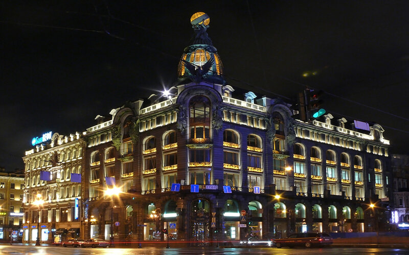 Illuminated Building at Night — Black, Dramatic