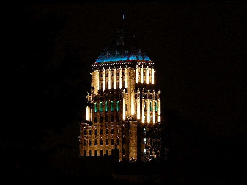 Illuminated Building at Night — Black