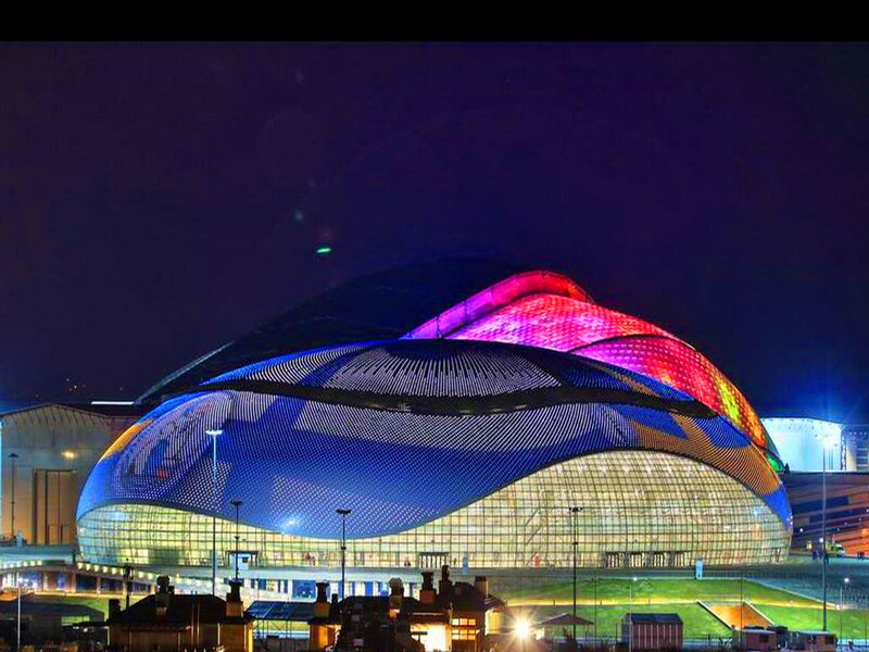 Illuminated Building at Night — Blue, Dramatic, Photograph, Lights