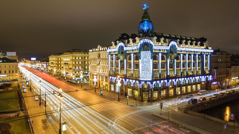 Illuminated Building at Night — Blue, Dramatic, Photograph, Street
