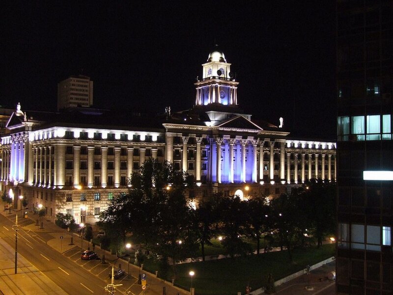 Illuminated Building at Night — White