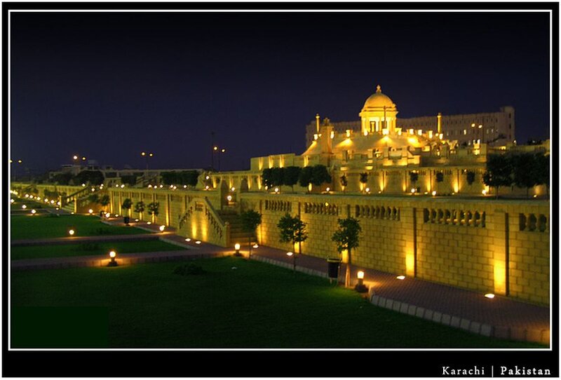 Illuminated Building at Night — Yellow, Serene