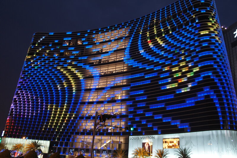 Illuminated Building Facade — Blue