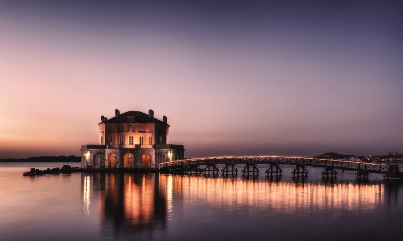 Illuminated Building on Water