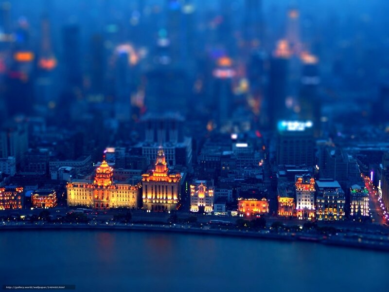 Illuminated Buildings at Night — Blue, Dramatic, Photograph