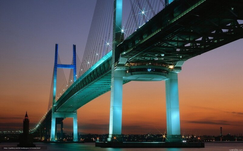illuminated cable-stayed bridge at dusk