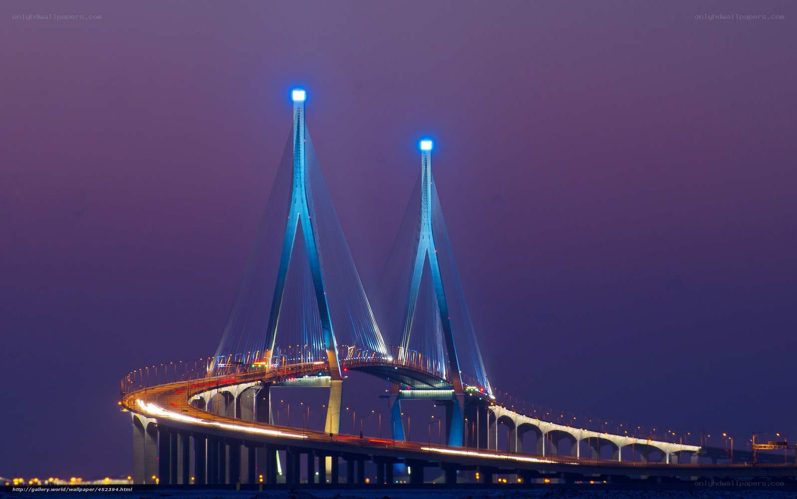 illuminated cable-stayed bridge at night