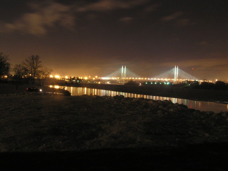 Illuminated Cable-stayed Bridge — Black, Calm