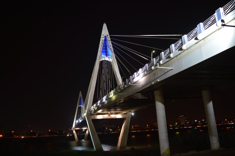 Illuminated Cable-stayed Bridge — Black, Dramatic