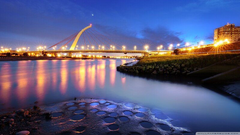 Illuminated Cable-stayed Bridge — Blue, Serene, Night
