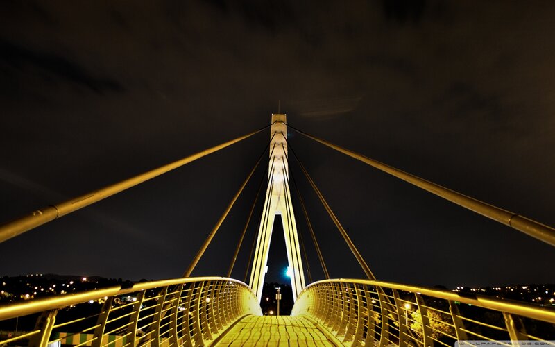 Illuminated Cable-stayed Bridge — Yellow