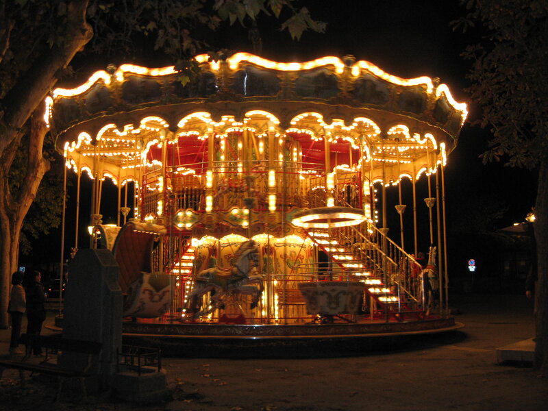 Illuminated Carousel at Night — Yellow